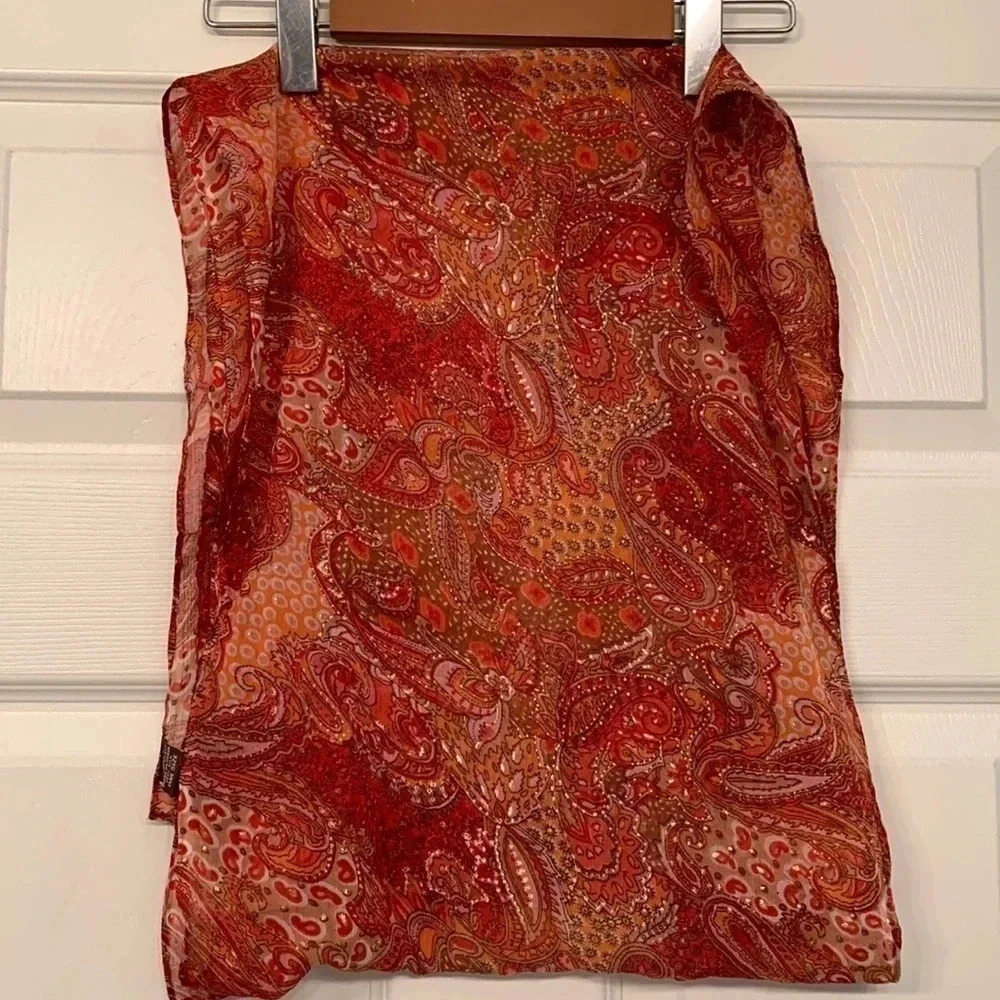 Raj Silk  Scarf Orange/Pink